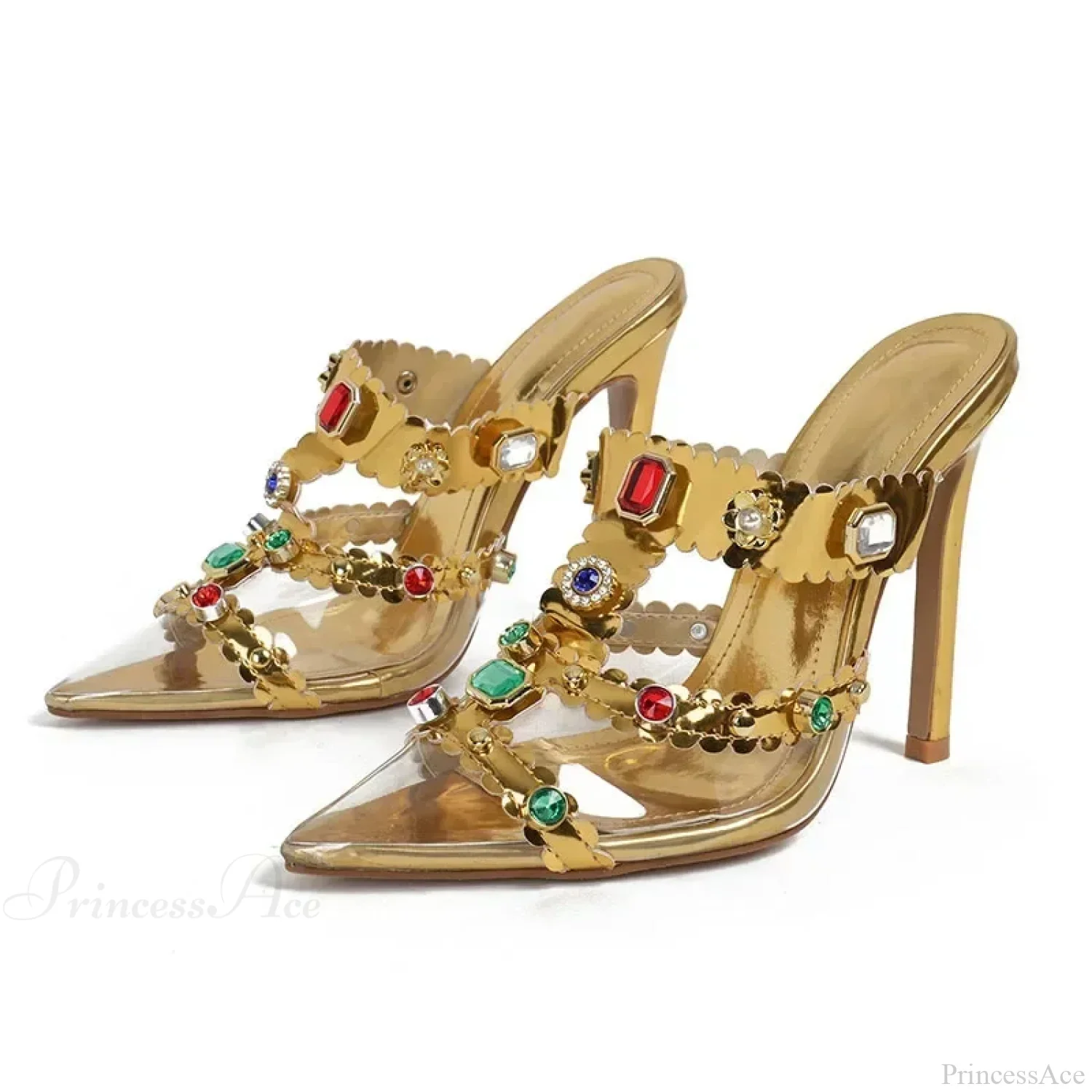 New Design Rhinestone Women Pumps Slippers Sexy Pointed Toe Baotou Transparent Pvc Thin High Heel - Image 5