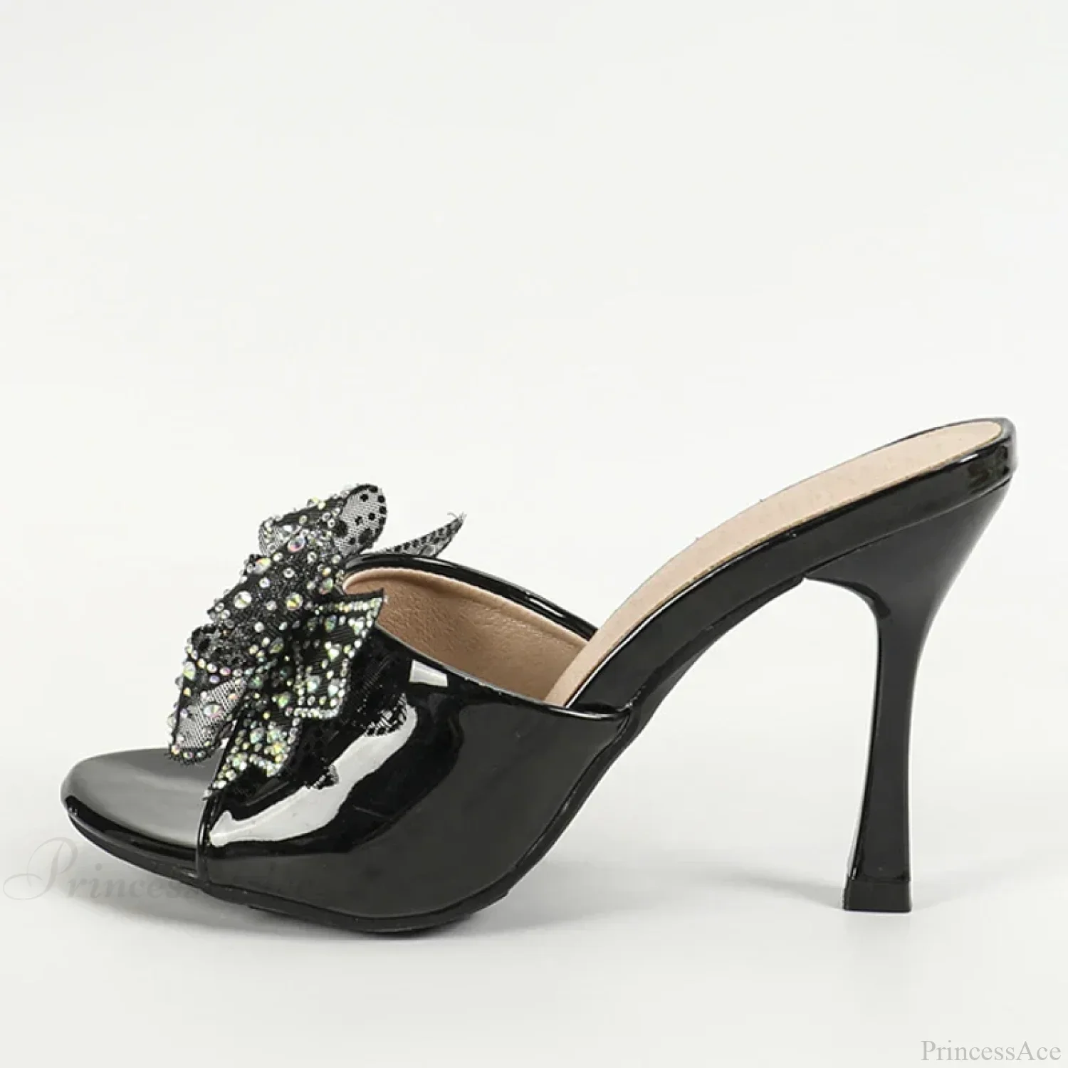 New Patent Leather Peep Toe Crystal Mesh Bowknot High Heel - Image 5