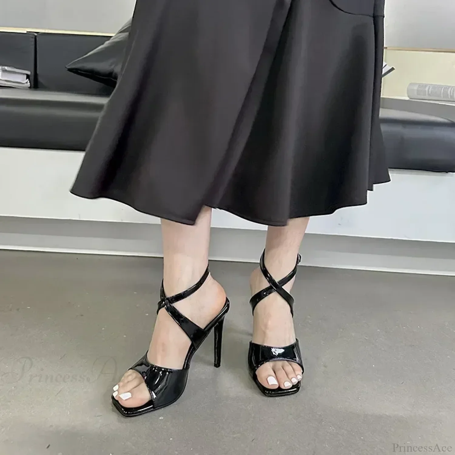 New Shiny Leather 10CM Thin High Heels Sandals Peep ToeBuckle Strap Party Stripper High Heel - Image 6