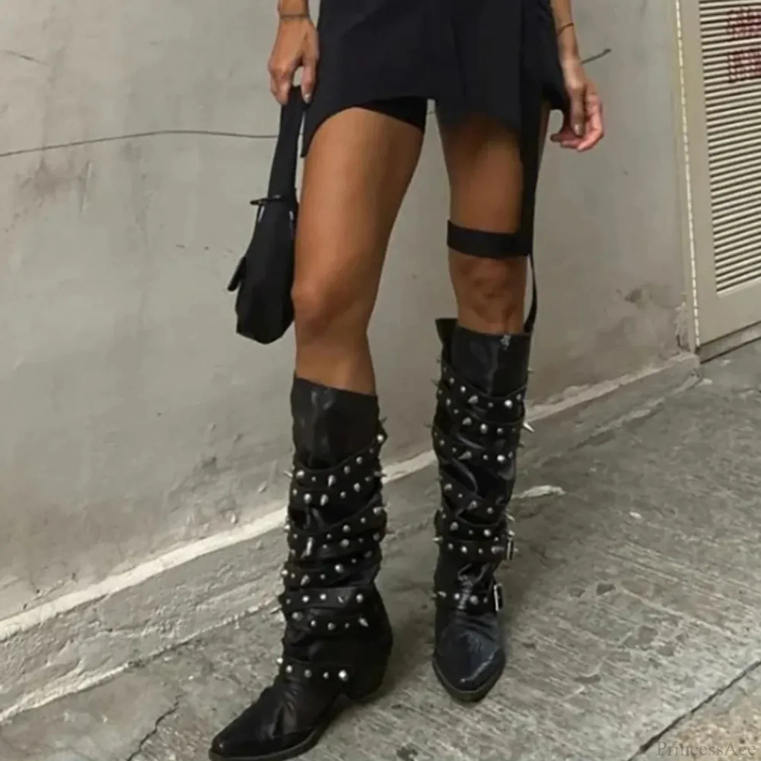 Punk Rivet Tall Chunky Gothic Boot - Image 4