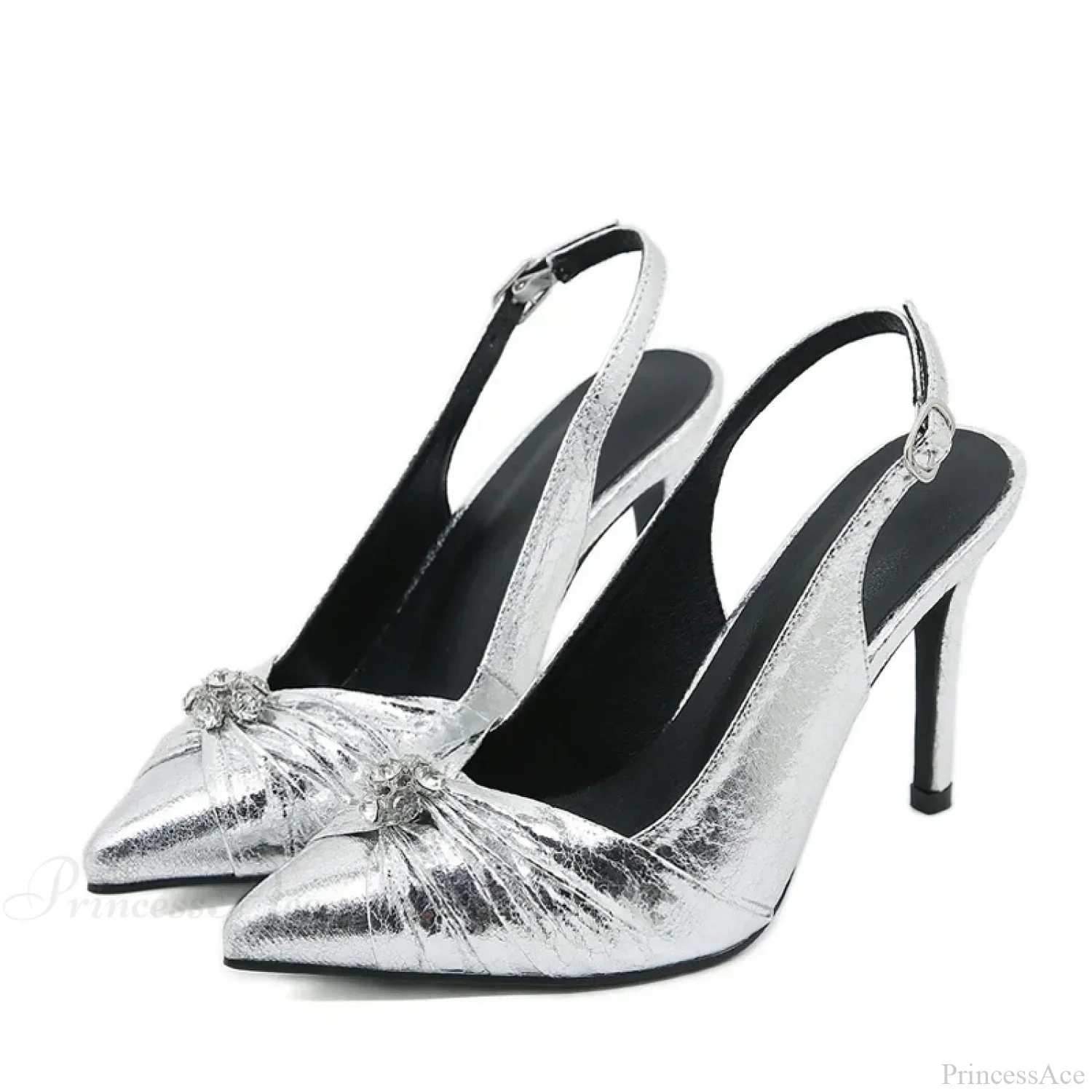 Spring Shoes Pumps Pleated Pointed-Toe Silver High-Heels Sexy Back-Buckle Strap Stiletto High Heel - Image 6