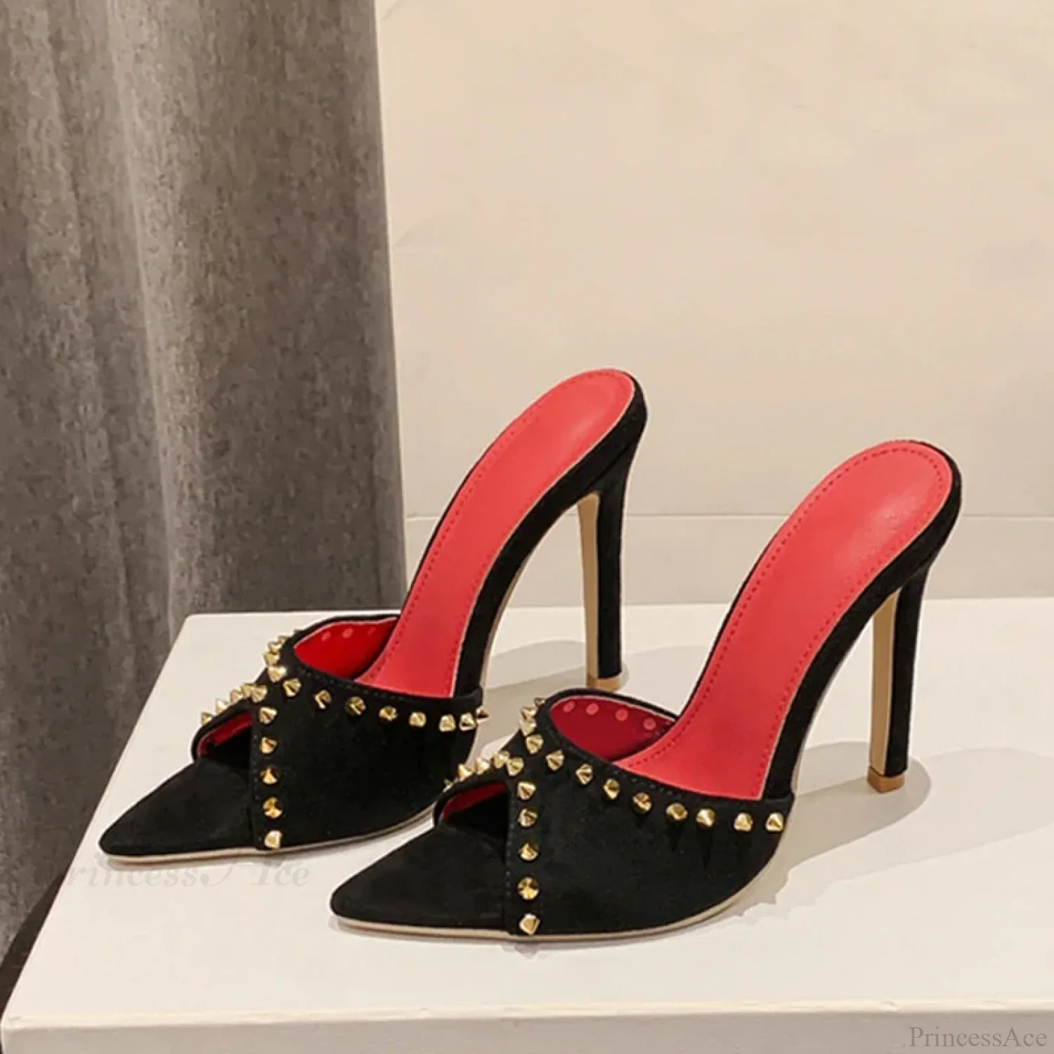 SummerFashion Metal Rivet Designer High-Heels Pointed-Toe Party Stripper Women Mules High Heel - Image 3