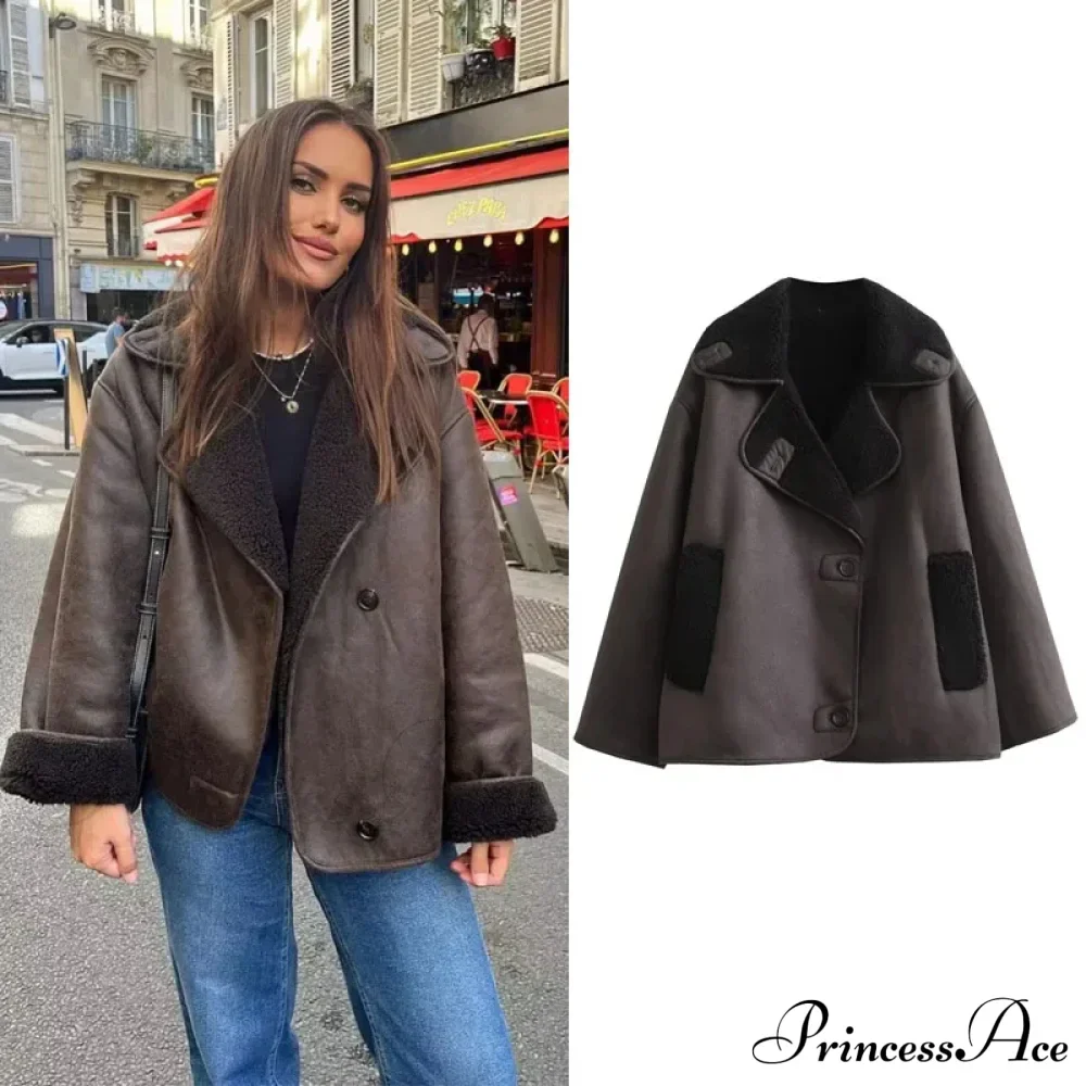 Faux Leather Wool Blend Jacket - Image 2