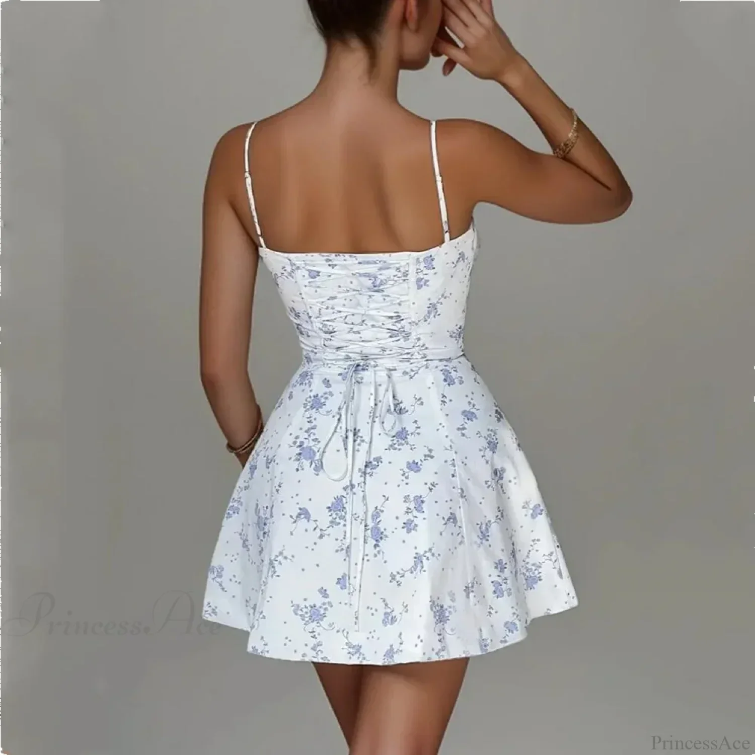 Flower Ruched Bow Back Slim Waist Mini Dress - Image 2