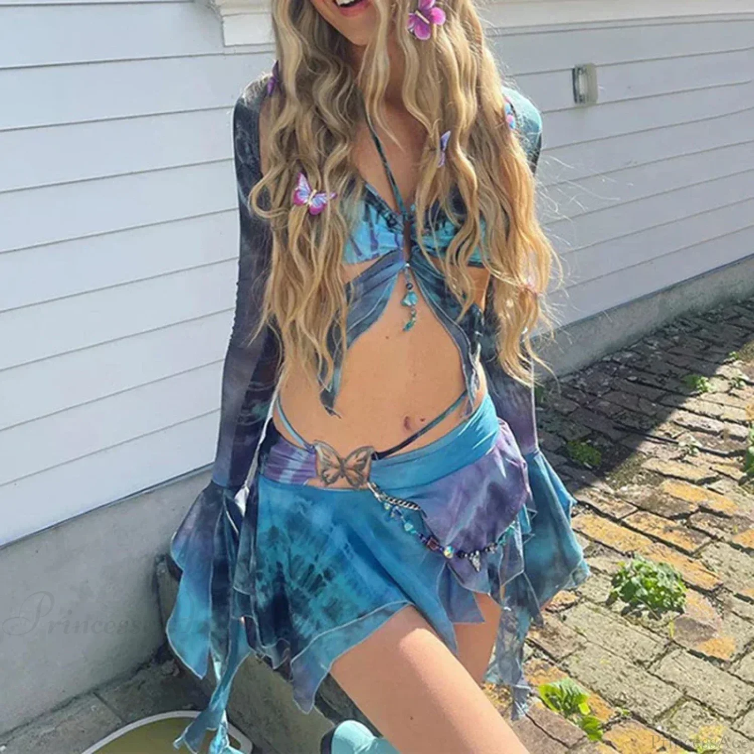 Tie Dye Print Backless Bandage Halter Two Piece Set - Image 4