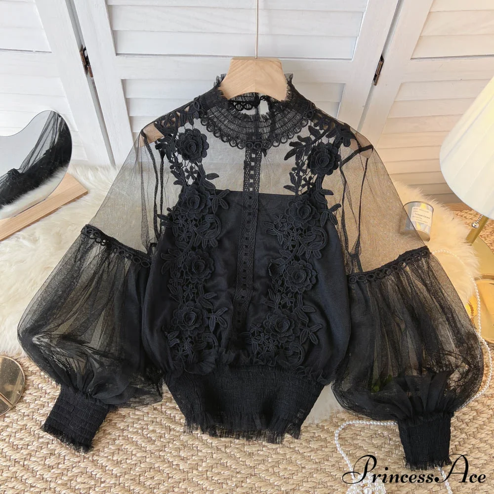 Spring 3D Floral Lace Sheer Blouse - Image 10