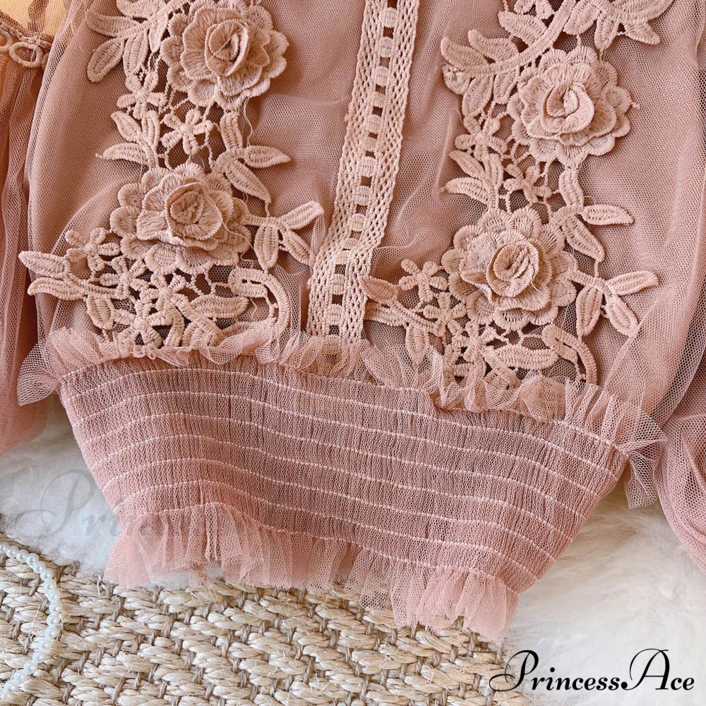 Spring 3D Floral Lace Sheer Blouse - Image 19