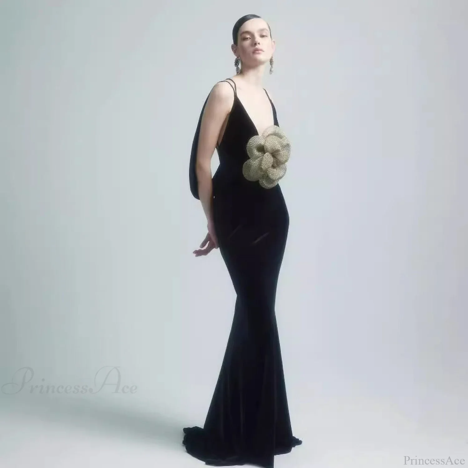 3D Floral Backless Satin Prom Dress