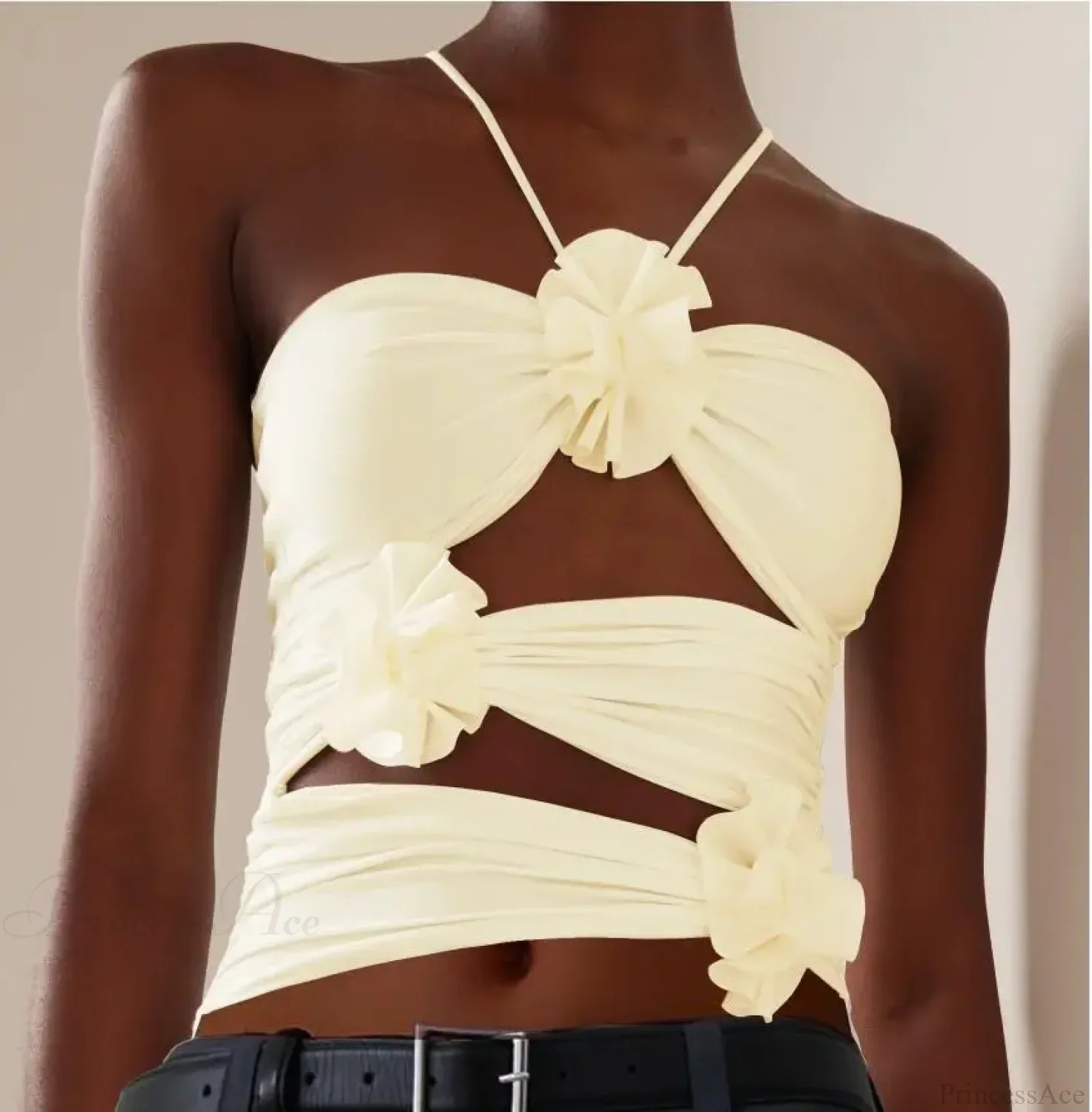 3D Floral Strap Halter Bodycon Crop Top - Image 6