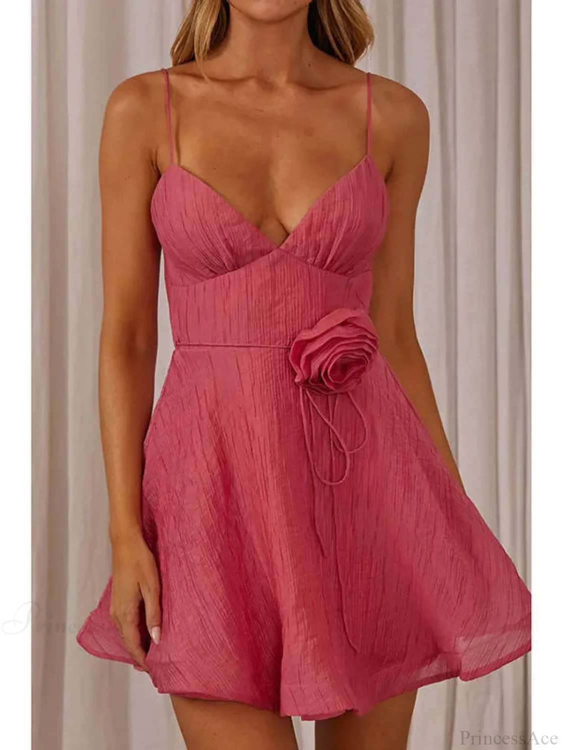 3D Floral V-Neck Mini Dress - Image 5