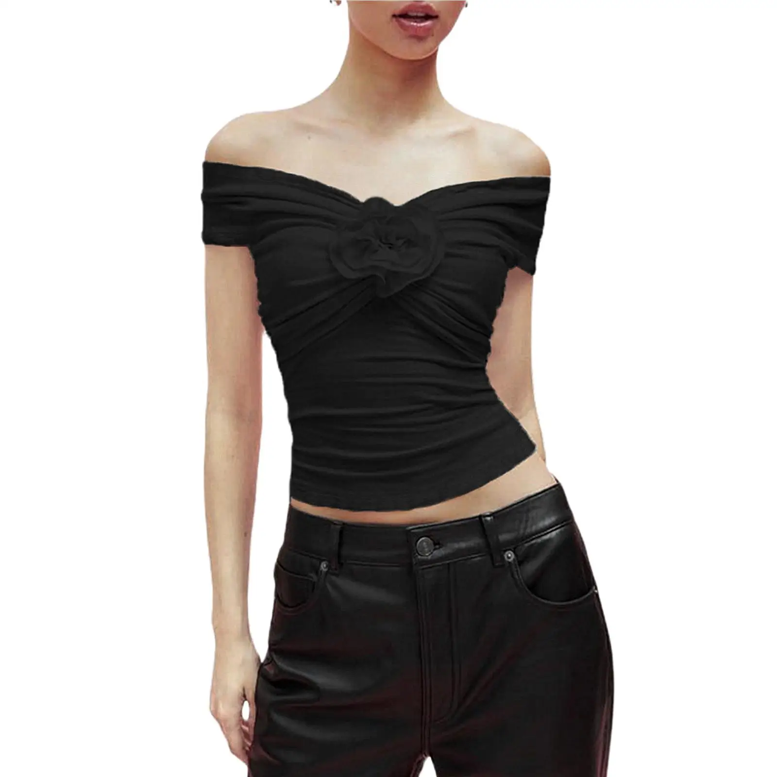 3D Flower Contrast Crop Top - Image 8
