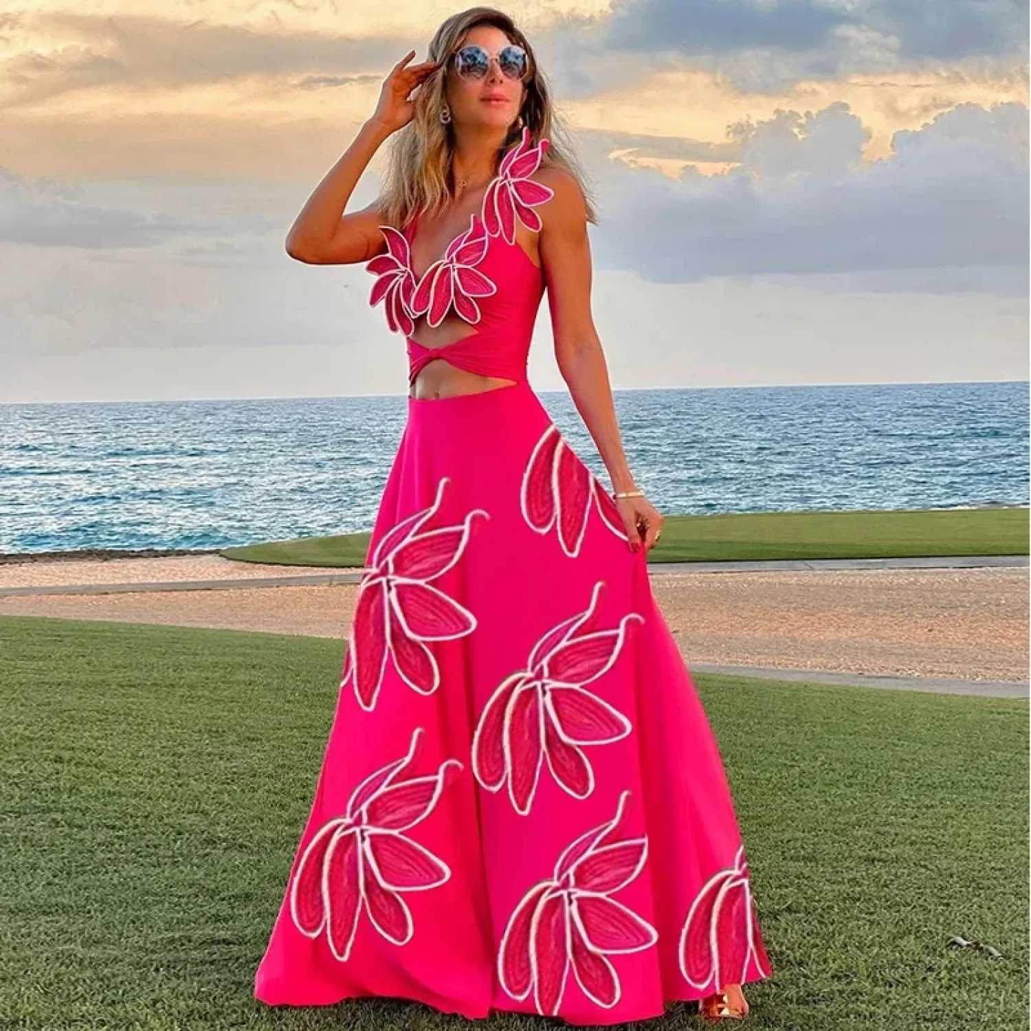 3D Flower Neck Skirt Two Piece Set