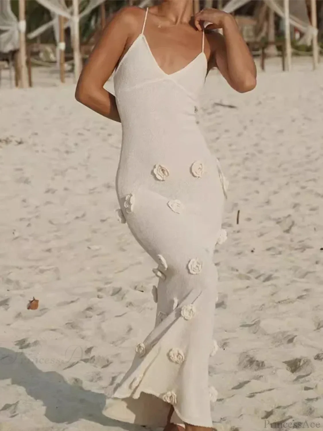 3D Flower V-neck Backless Lace-Up Maxi Floral Dress - Image 5