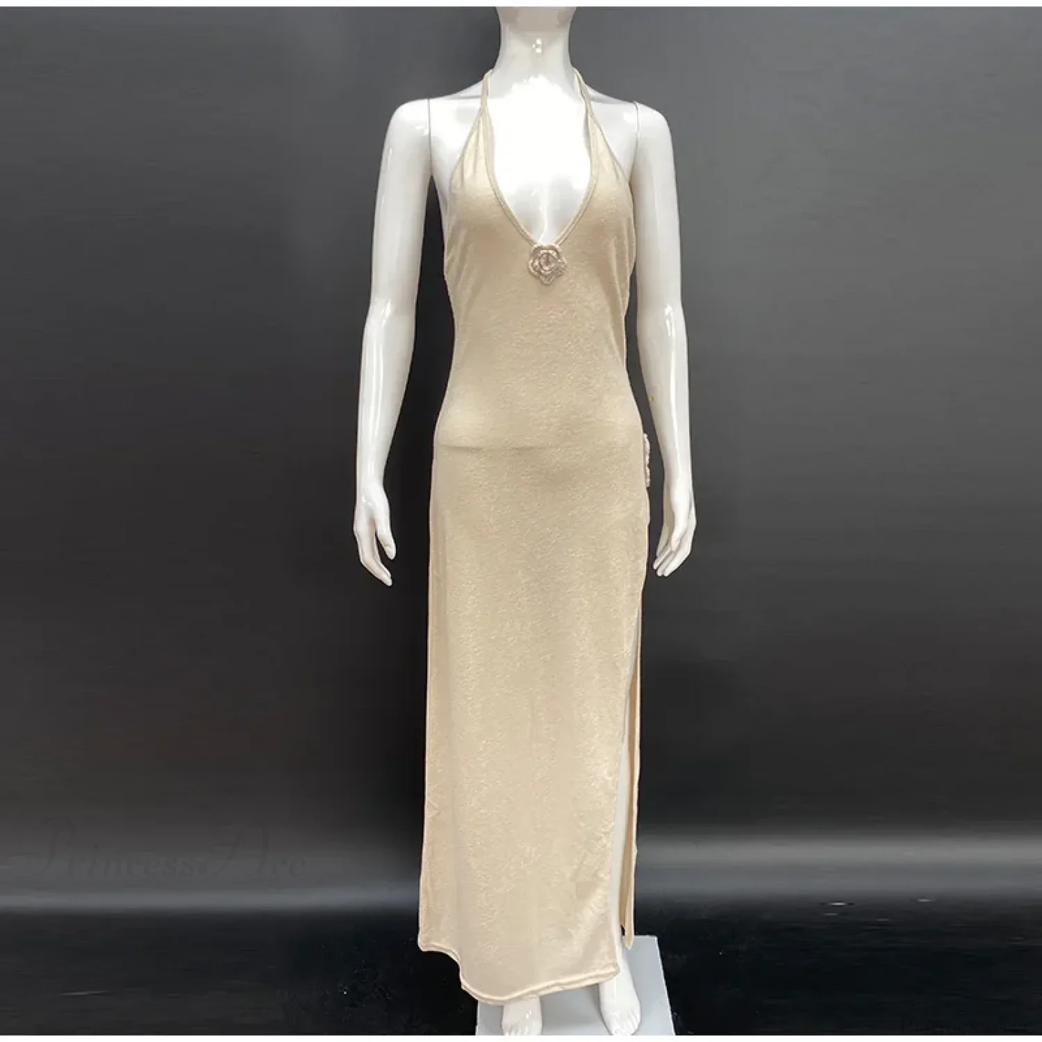 3D Flower V-neck Backless Lace-Up Maxi Floral Dress - Image 8