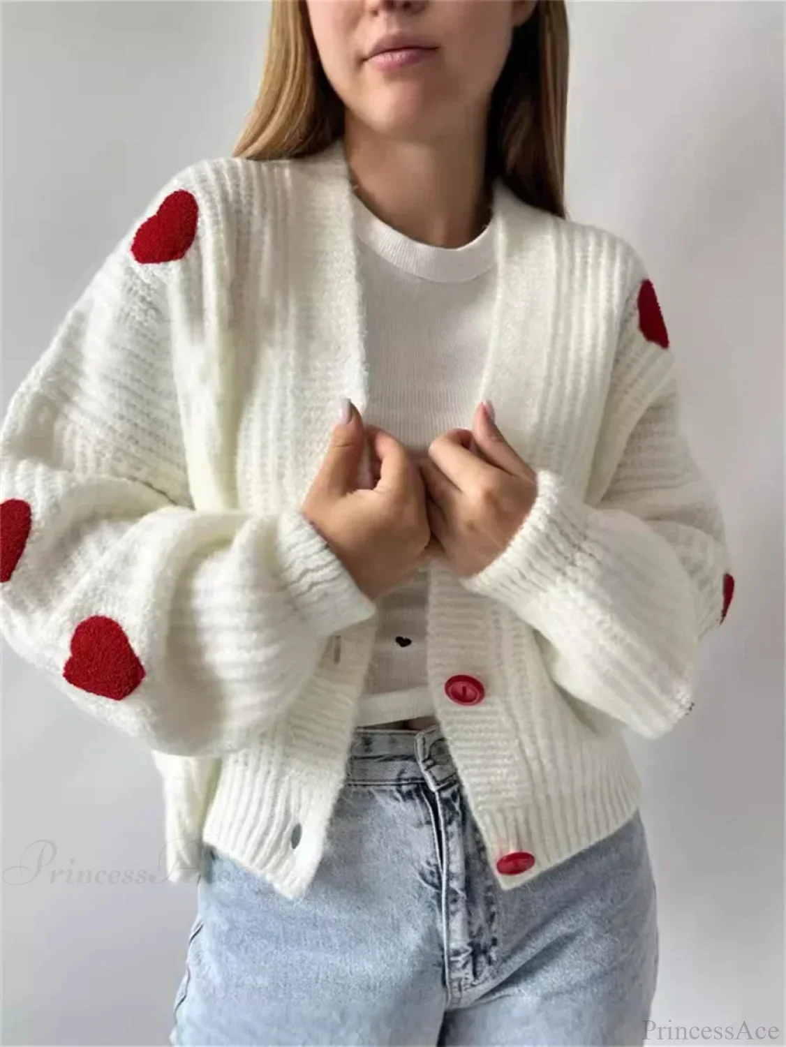 3D Heart Patchwork Valentine’s Day Cardigan - Image 2
