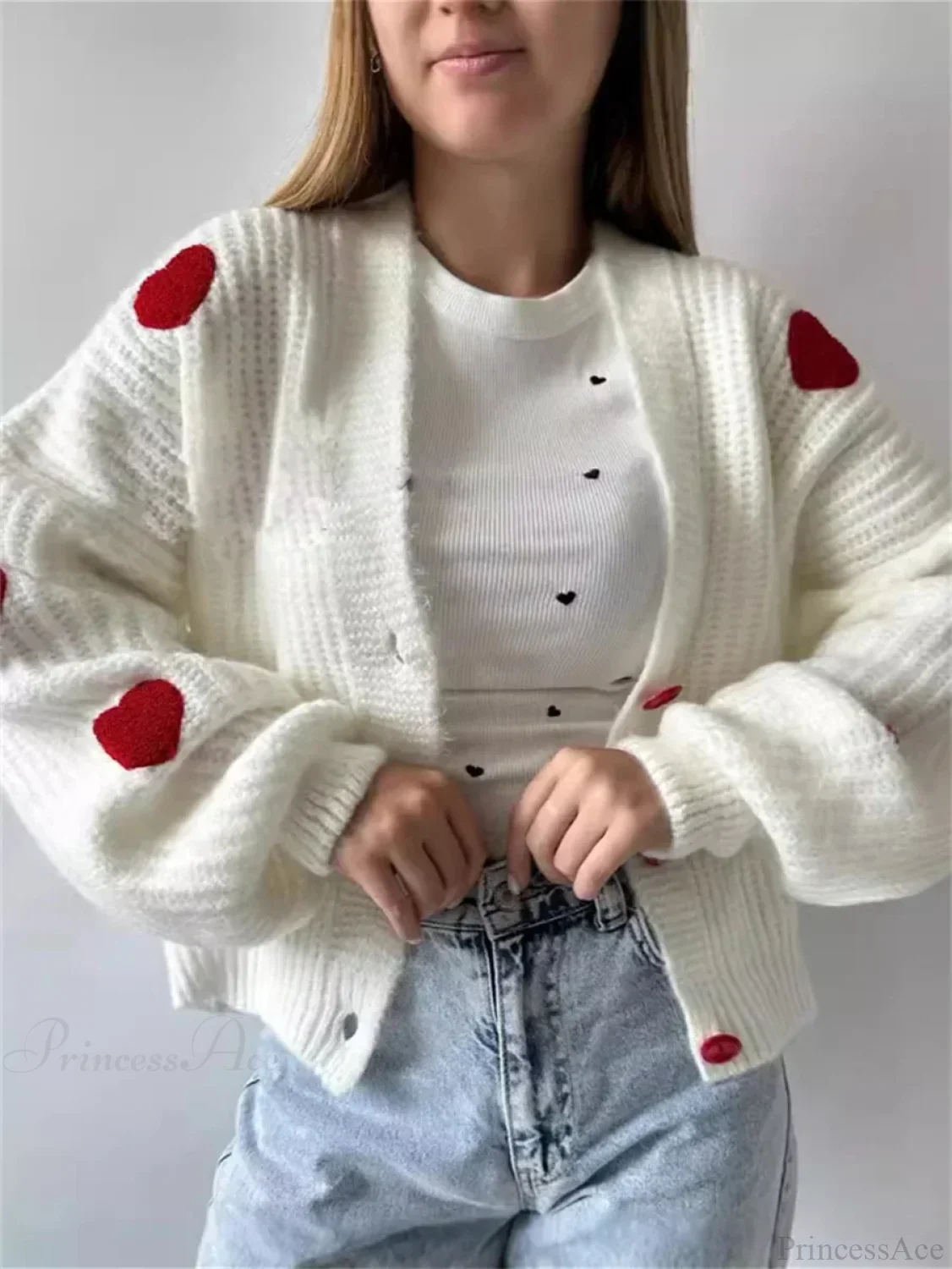 3D Heart Patchwork Valentine’s Day Cardigan - Image 5