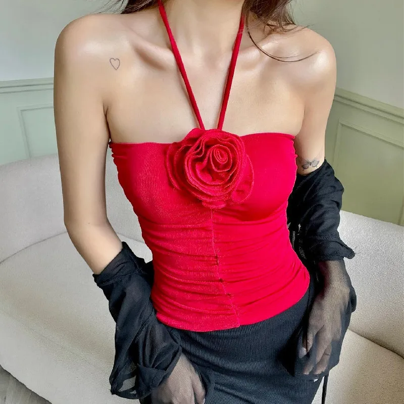 3D Rosette Halter Crop Top - Image 2