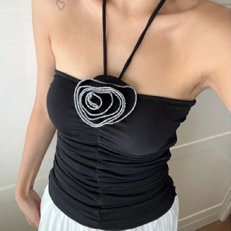 3D Rosette Halter Crop Top - Image 4