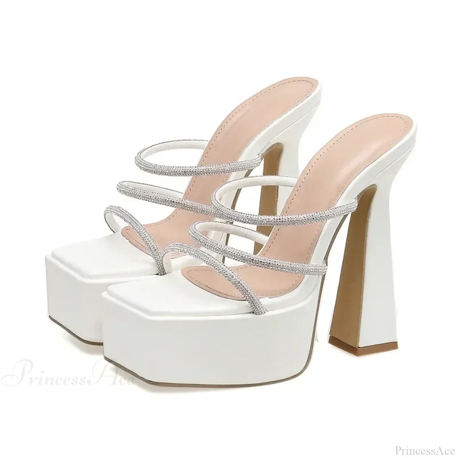 5CM Platform Sandals Hot Sexy Narrow Band Diamond Peep Toe 15CM Thick High Heel Slipper Mules High Heel - Image 5