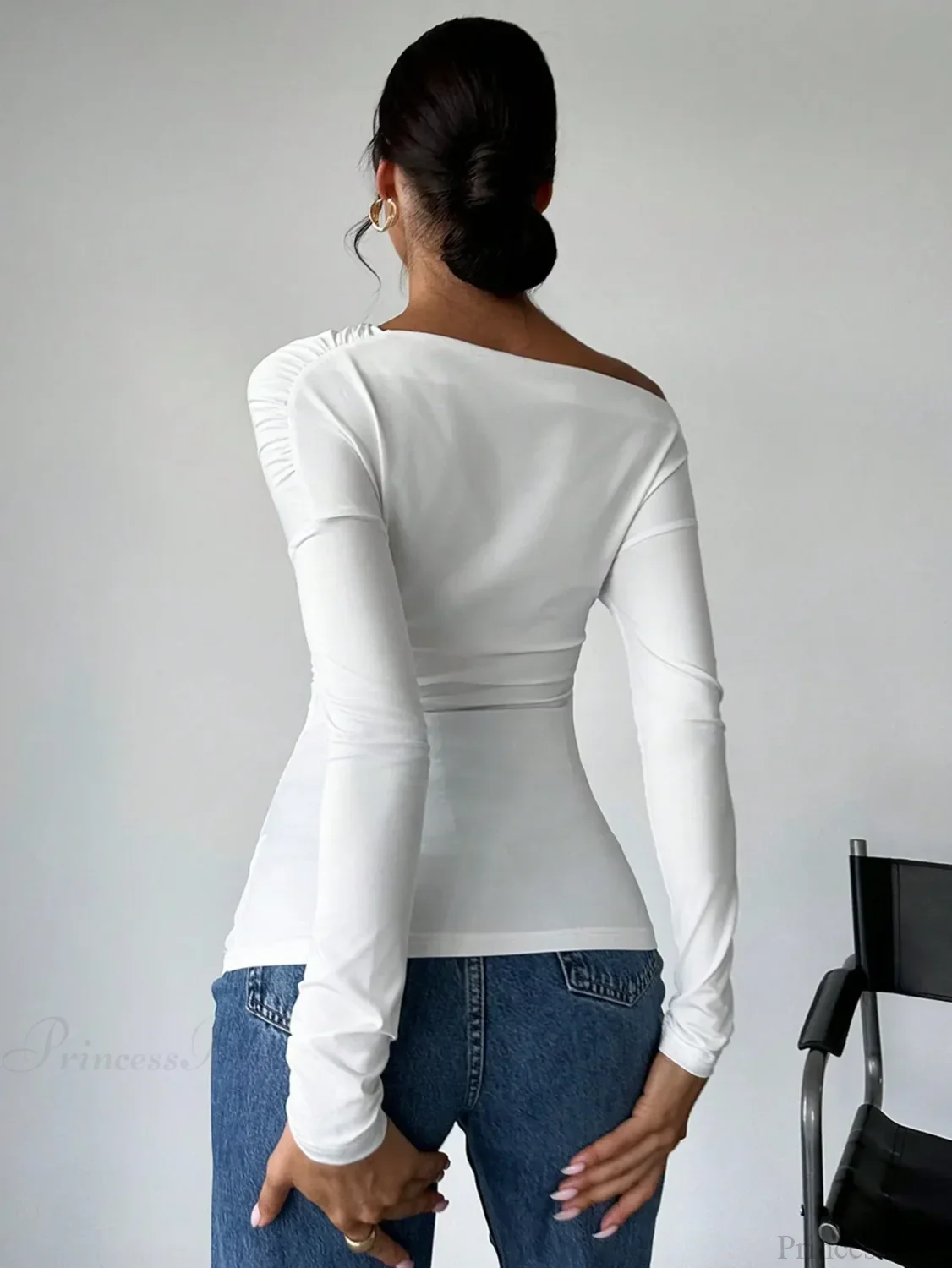 A-line Shoulder Long Sleeve Slim Knitted T-shirt Women - Image 2
