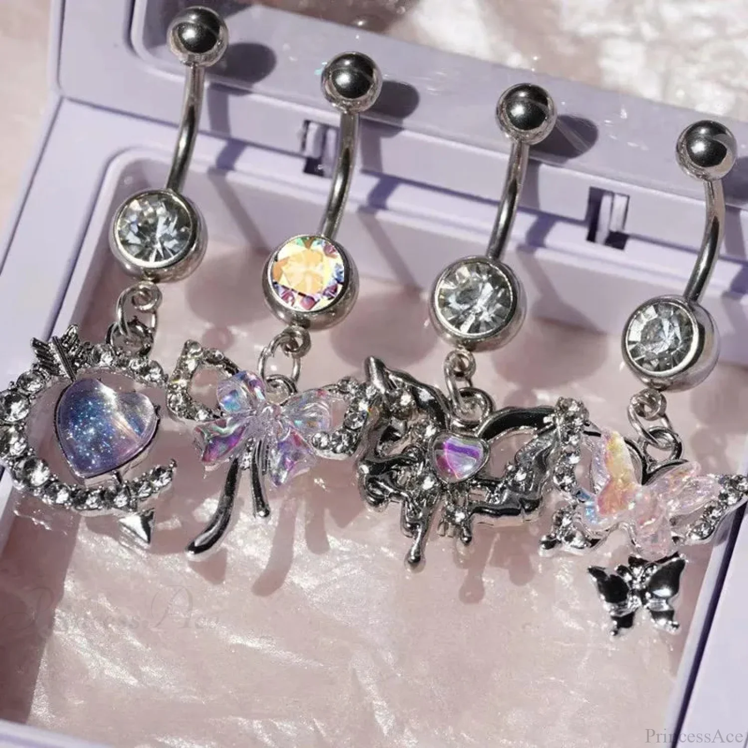 AB Butterfly Lunar Pink Gothic Belly Ring - Image 3