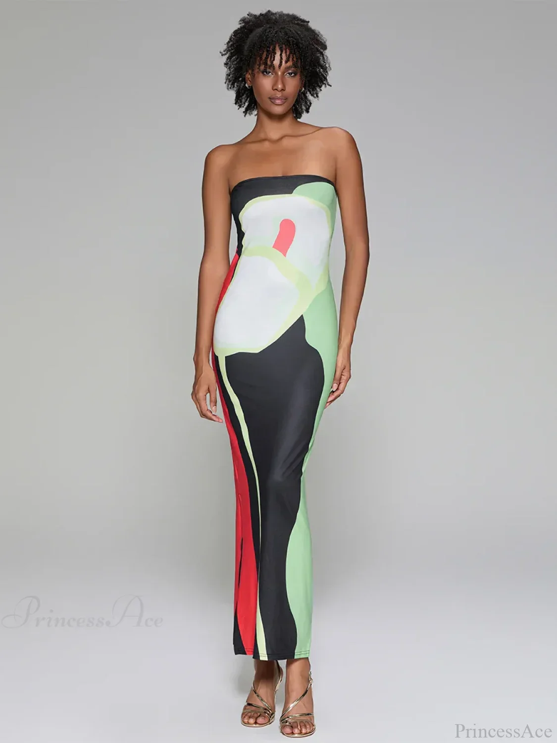 Abstract Print Strapless Side Split Floral Dress - Image 5