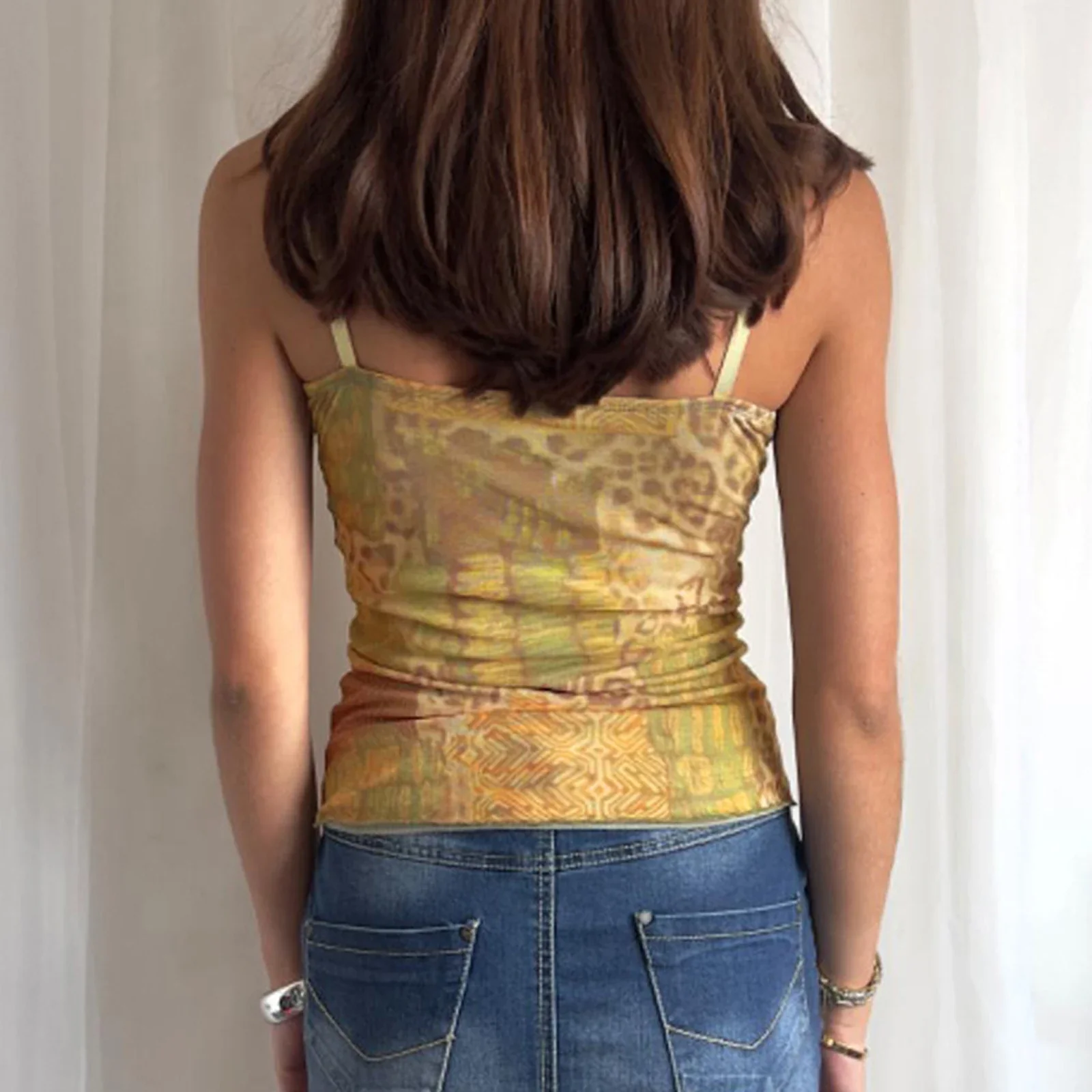 Abstract Ribbon Tie-Up Crop Top - Image 3