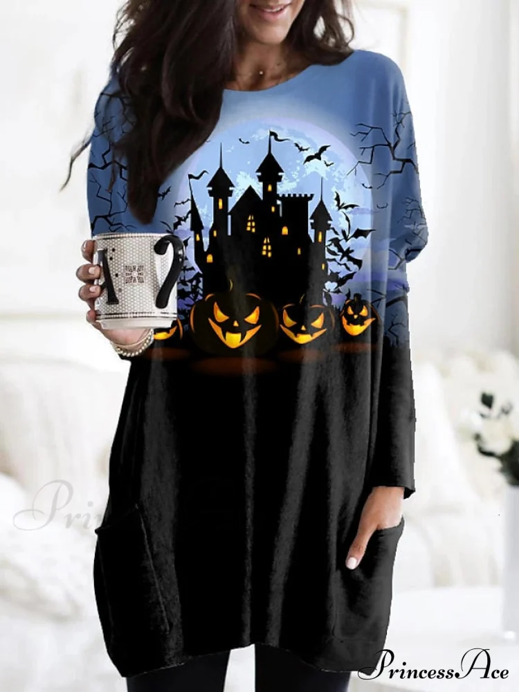 Abstract Women's Design Black Painting Shirts Round Neck Block White Halloween Long Tunic Plaid Weekend and for and Arm Color Wine in Pocket with Design - Image 11