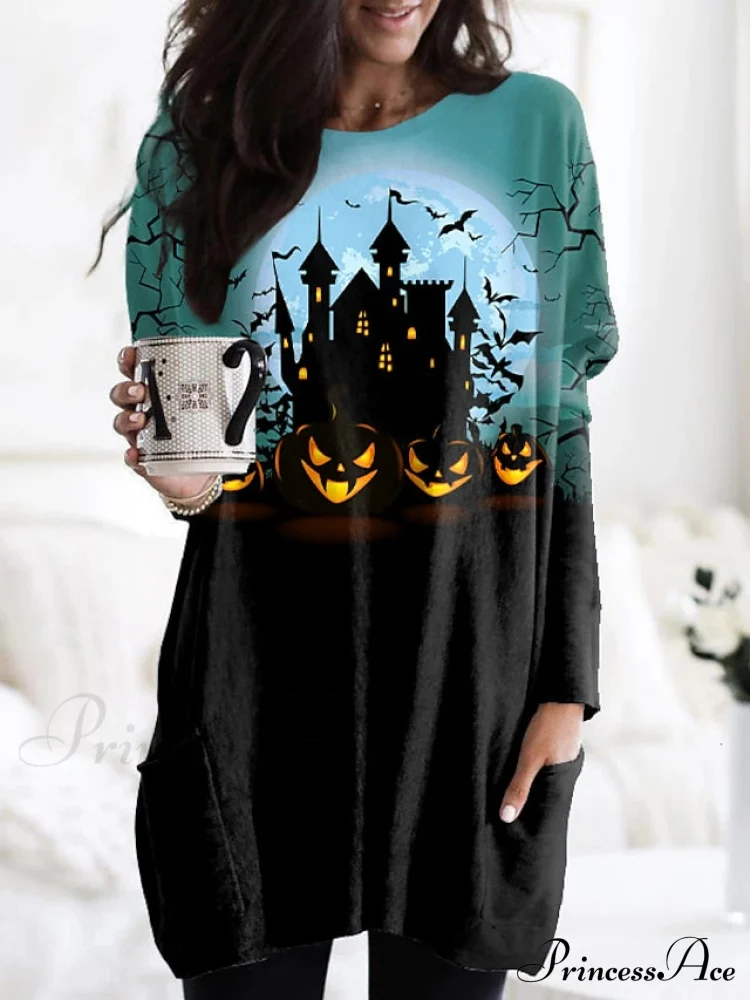 Abstract Women's Design Black Painting Shirts Round Neck Block White Halloween Long Tunic Plaid Weekend and for and Arm Color Wine in Pocket with Design - Image 12