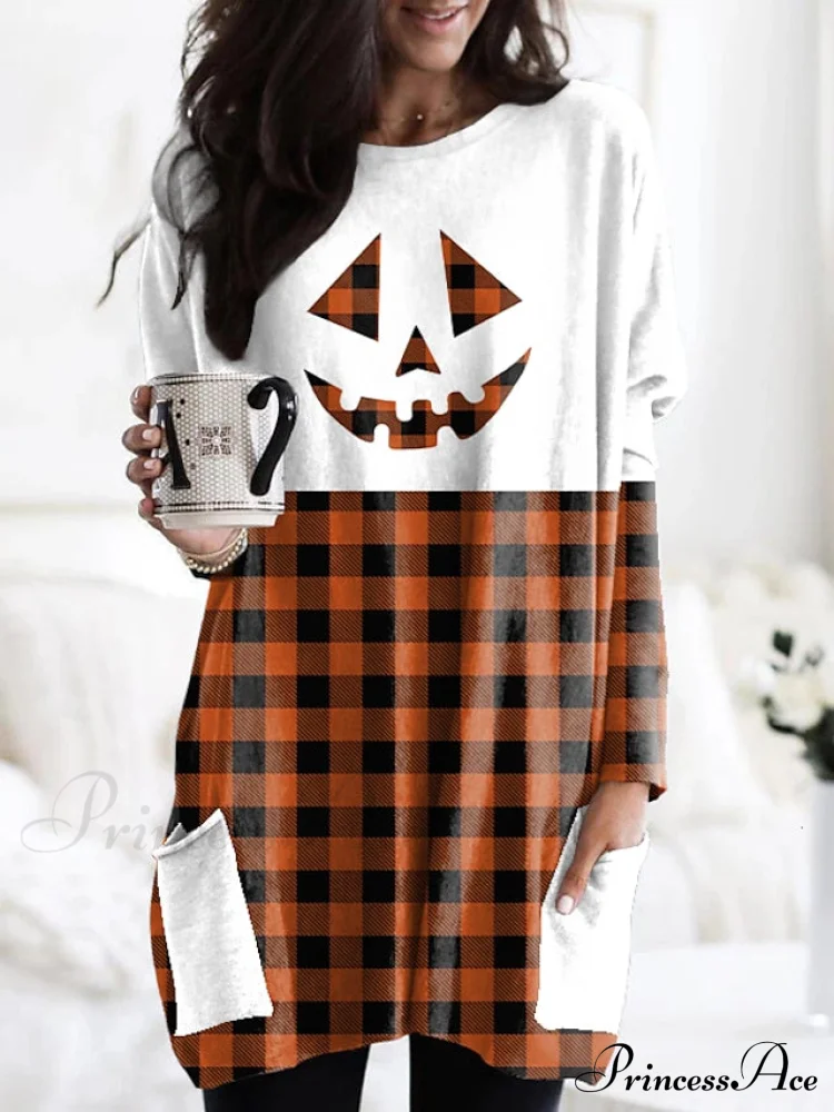 Abstract Women's Design Black Painting Shirts Round Neck Block White Halloween Long Tunic Plaid Weekend and for and Arm Color Wine in Pocket with Design - Image 14