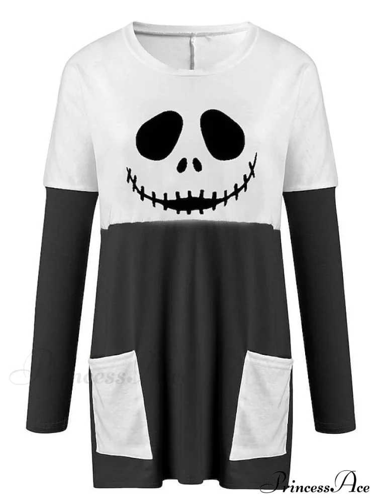 Abstract Women's Design Black Painting Shirts Round Neck Block White Halloween Long Tunic Plaid Weekend and for and Arm Color Wine in Pocket with Design - Image 15