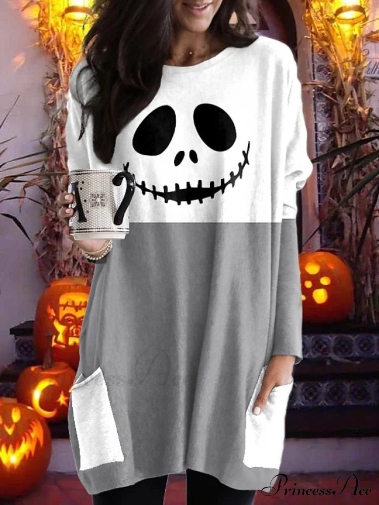 Abstract Women's Design Black Painting Shirts Round Neck Block White Halloween Long Tunic Plaid Weekend and for and Arm Color Wine in Pocket with Design - Image 3