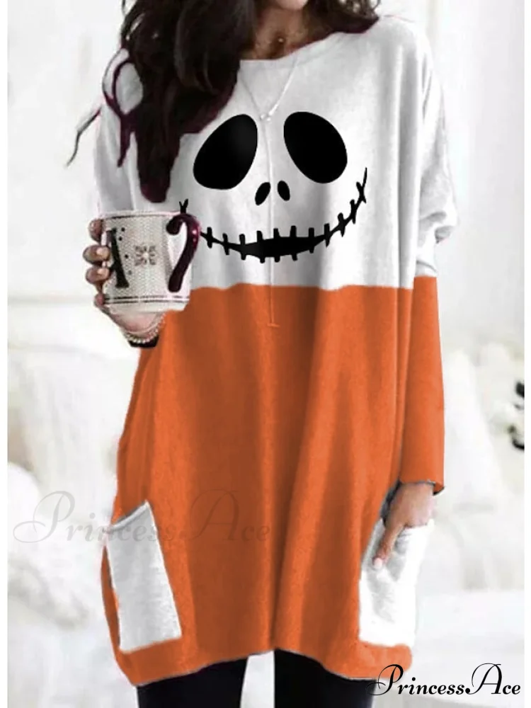 Abstract Women's Design Black Painting Shirts Round Neck Block White Halloween Long Tunic Plaid Weekend and for and Arm Color Wine in Pocket with Design - Image 6
