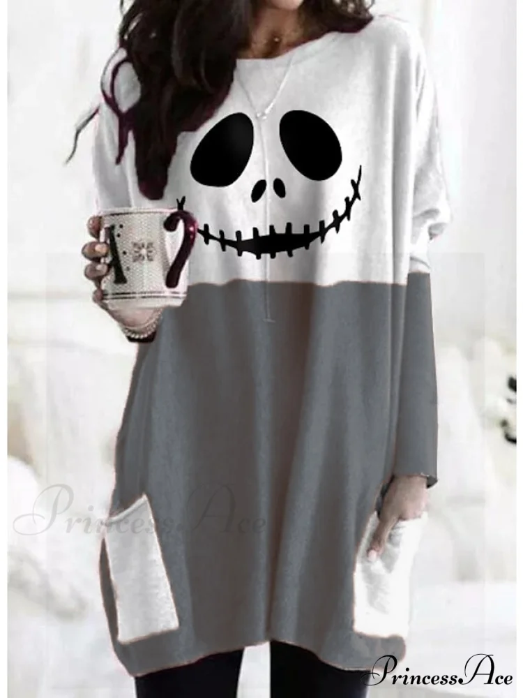 Abstract Women's Design Black Painting Shirts Round Neck Block White Halloween Long Tunic Plaid Weekend and for and Arm Color Wine in Pocket with Design - Image 8