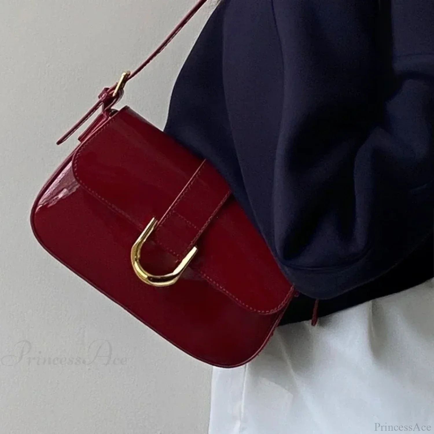 Adjustable Strap Patent Leather Satchel Bag - Image 3