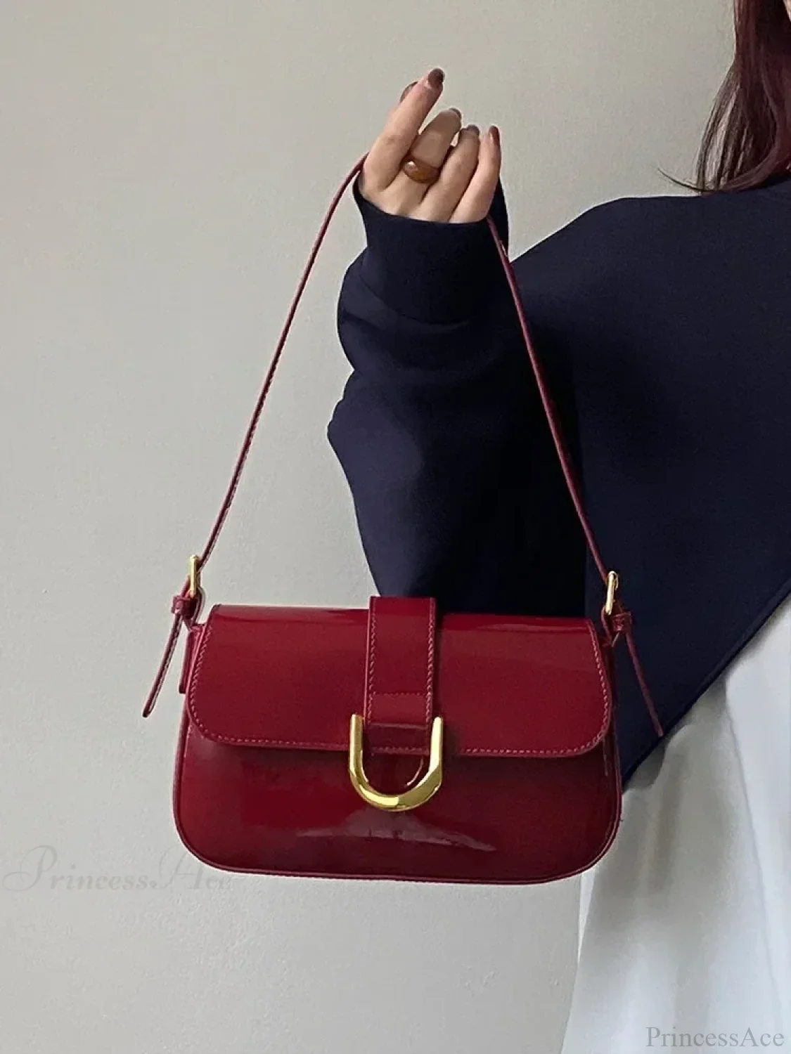 Adjustable Strap Patent Leather Satchel Bag - Image 6