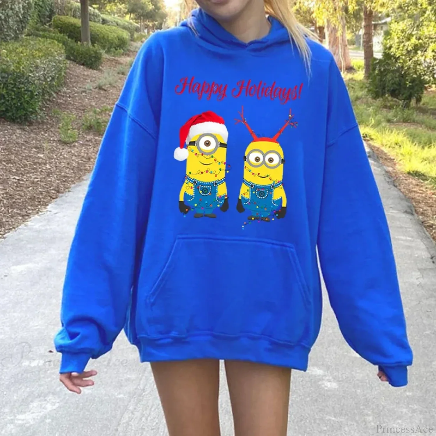 Adorable Merry Minions Plus Velvet Sports Hoodie - Image 2