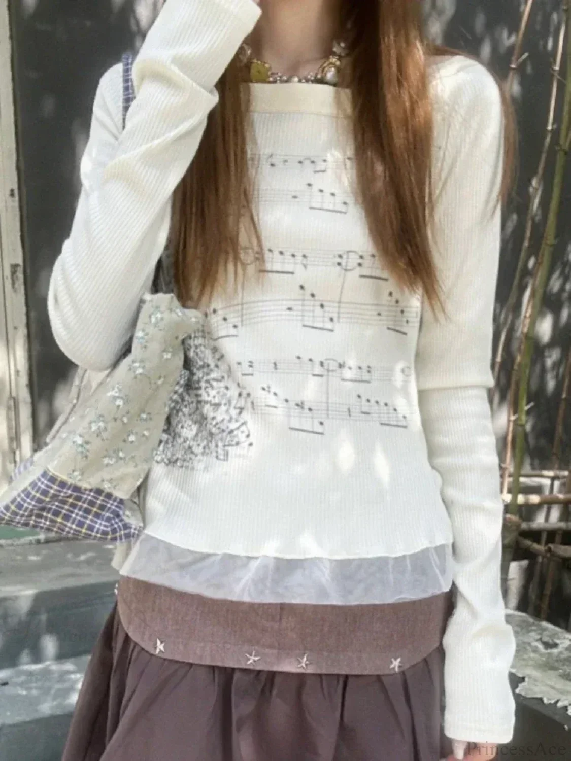 Aesthetic Slim Fit All Match Grunge Lace Patch Knit Top - Image 2