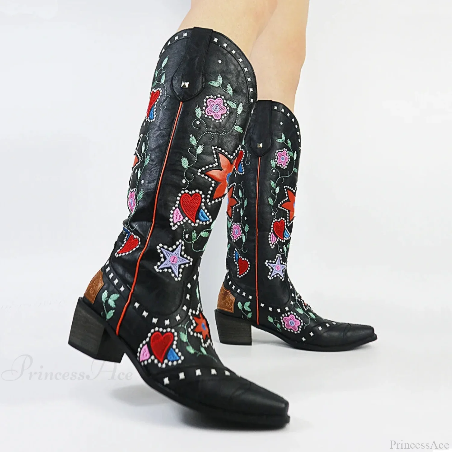Affection Heart Mid-Calf Chunky Heel Rebel Western Boot - Image 7