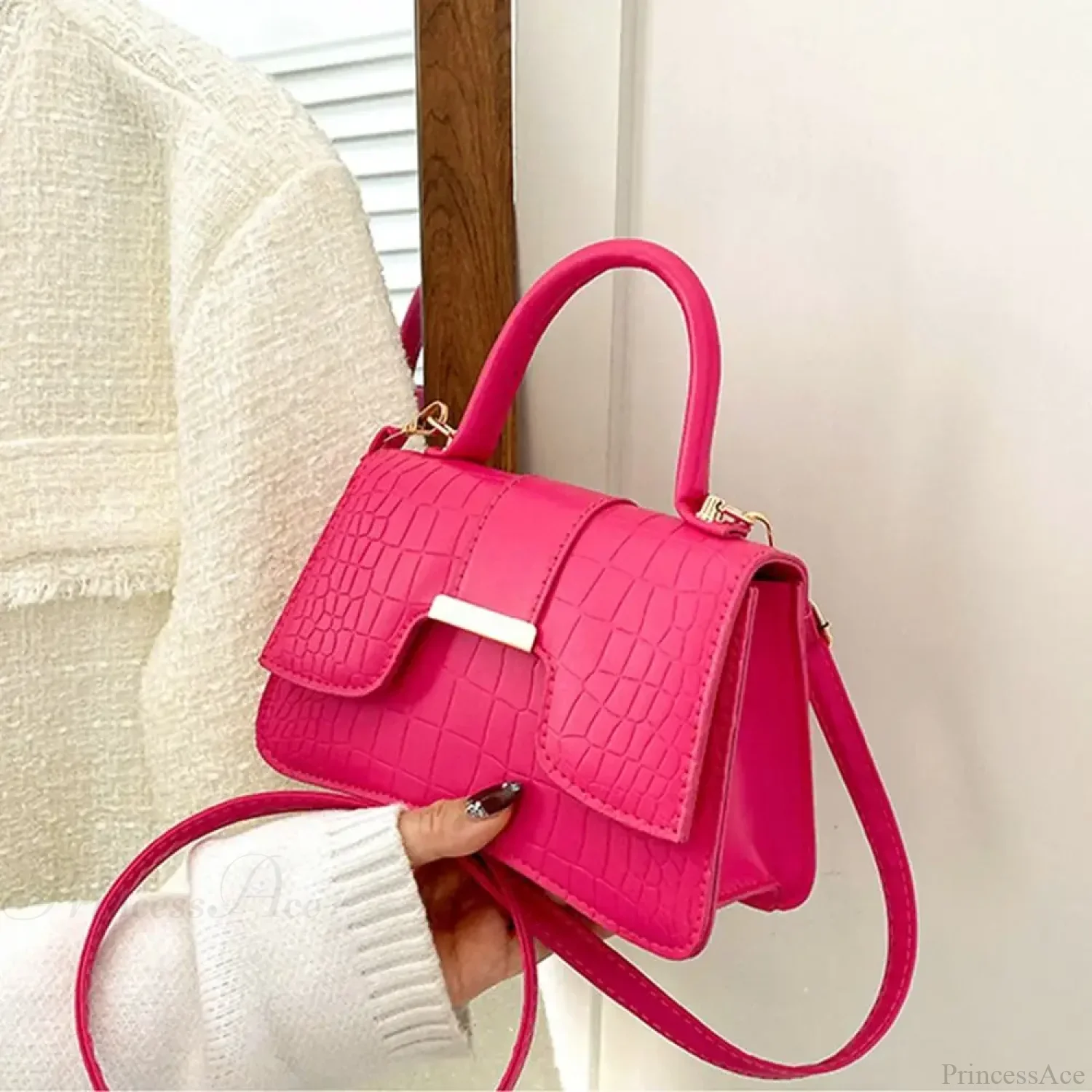 Alligator Pattern Small Square Vintage PU Leather Crossbody Handbag