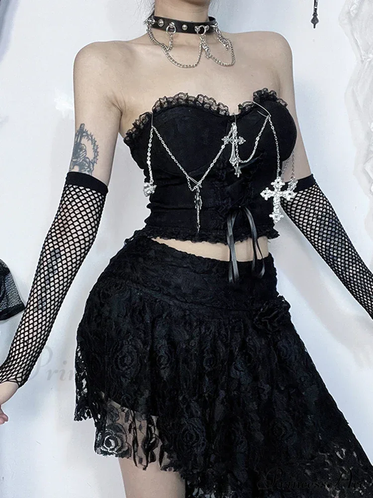 Gothic Dark Punk Harajuku Grunge Stylish Elegant Chic Trendy Lace-up Crop Top - Image 3