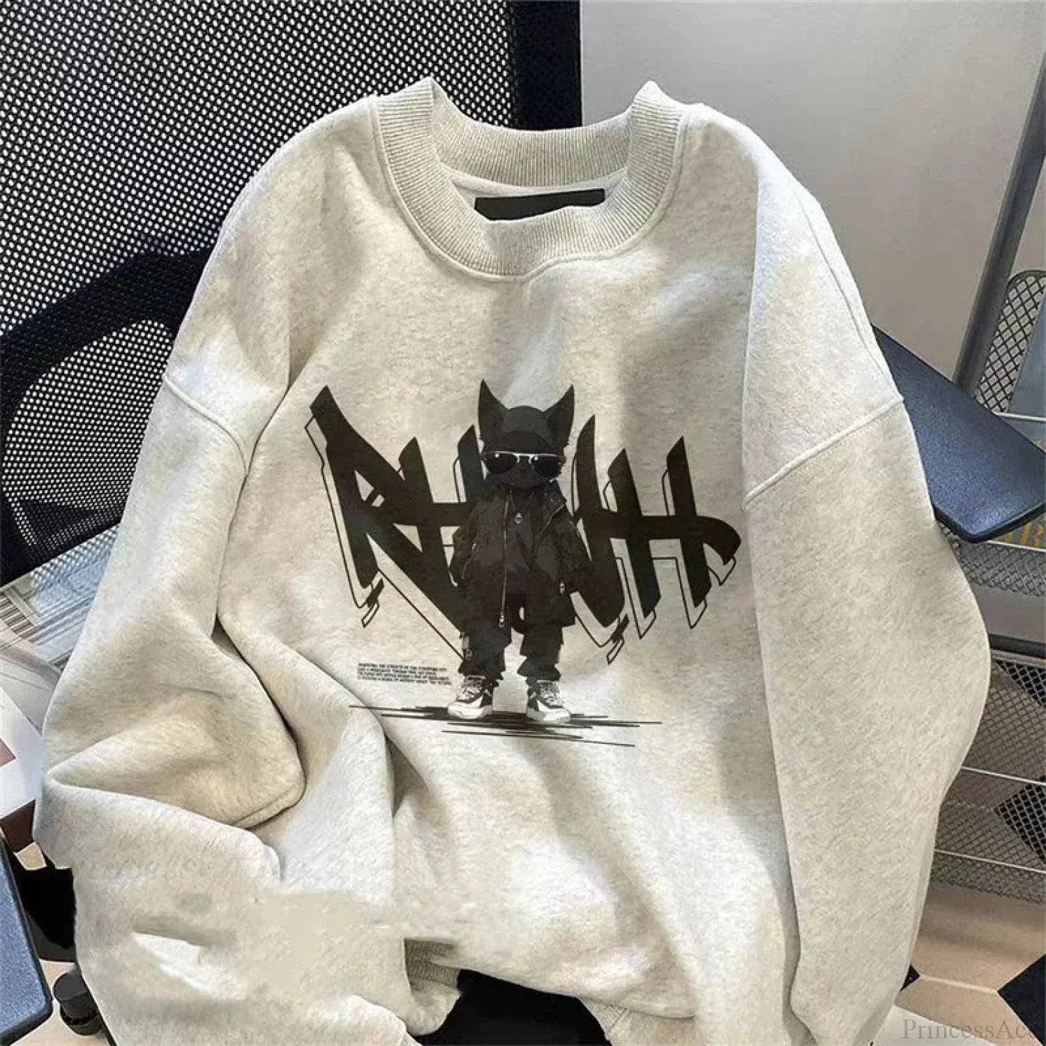 Anime Print Fleece Vintage Sweatshirt - Image 2