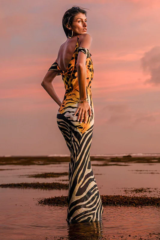 Animal Print Cowl Neck Vacation Maxi Dress - Image 2