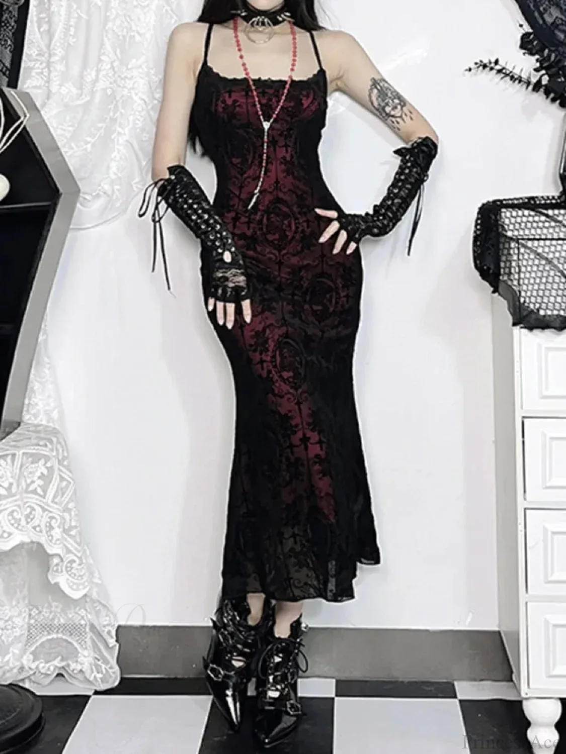 Antique Cross Design Spaghetti Midi Dress - Image 2