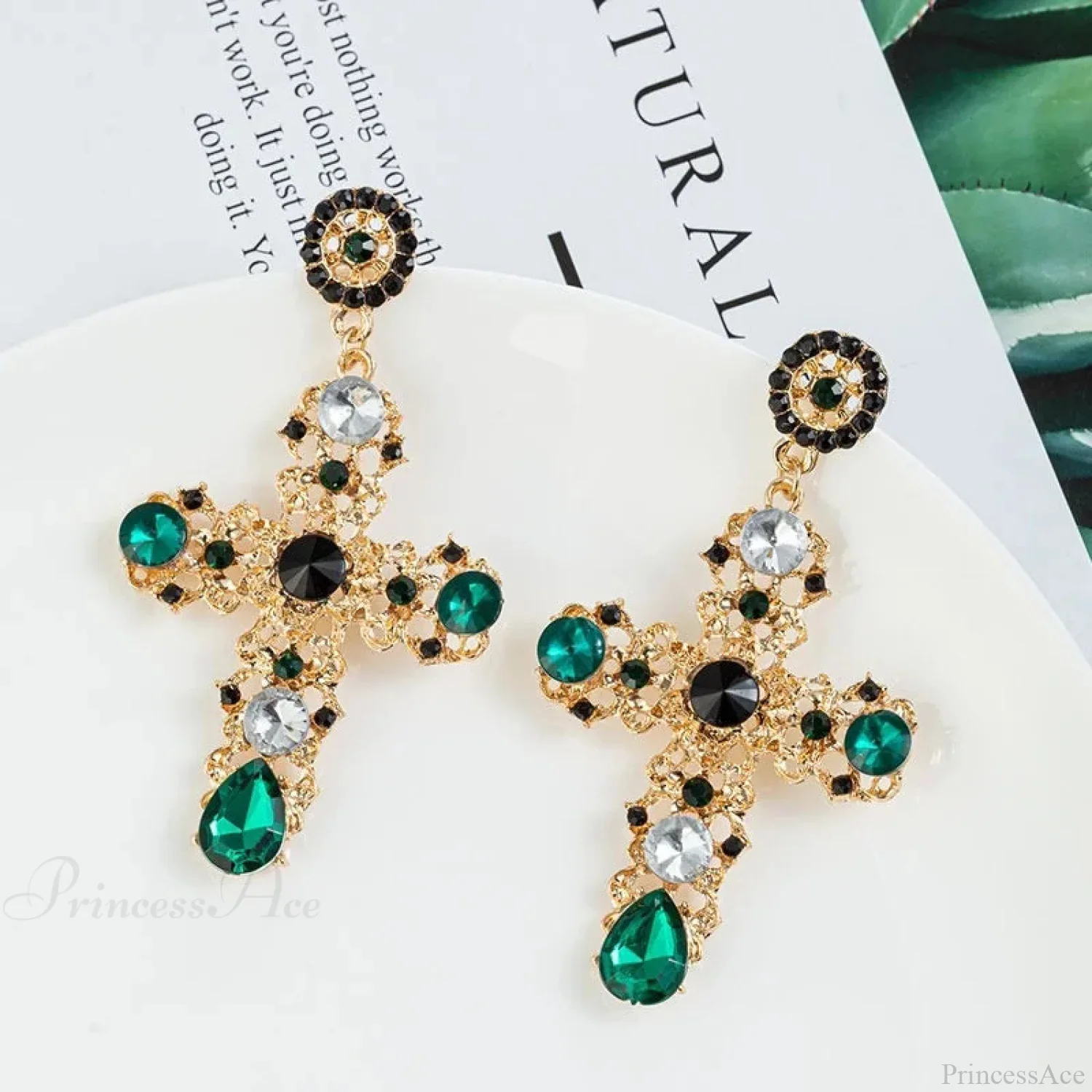 Antique Crystal Cross Baroque Dangle Earring - Image 4