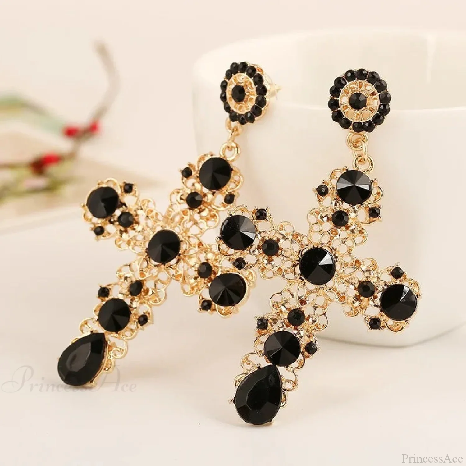 Antique Crystal Cross Baroque Dangle Earring - Image 5