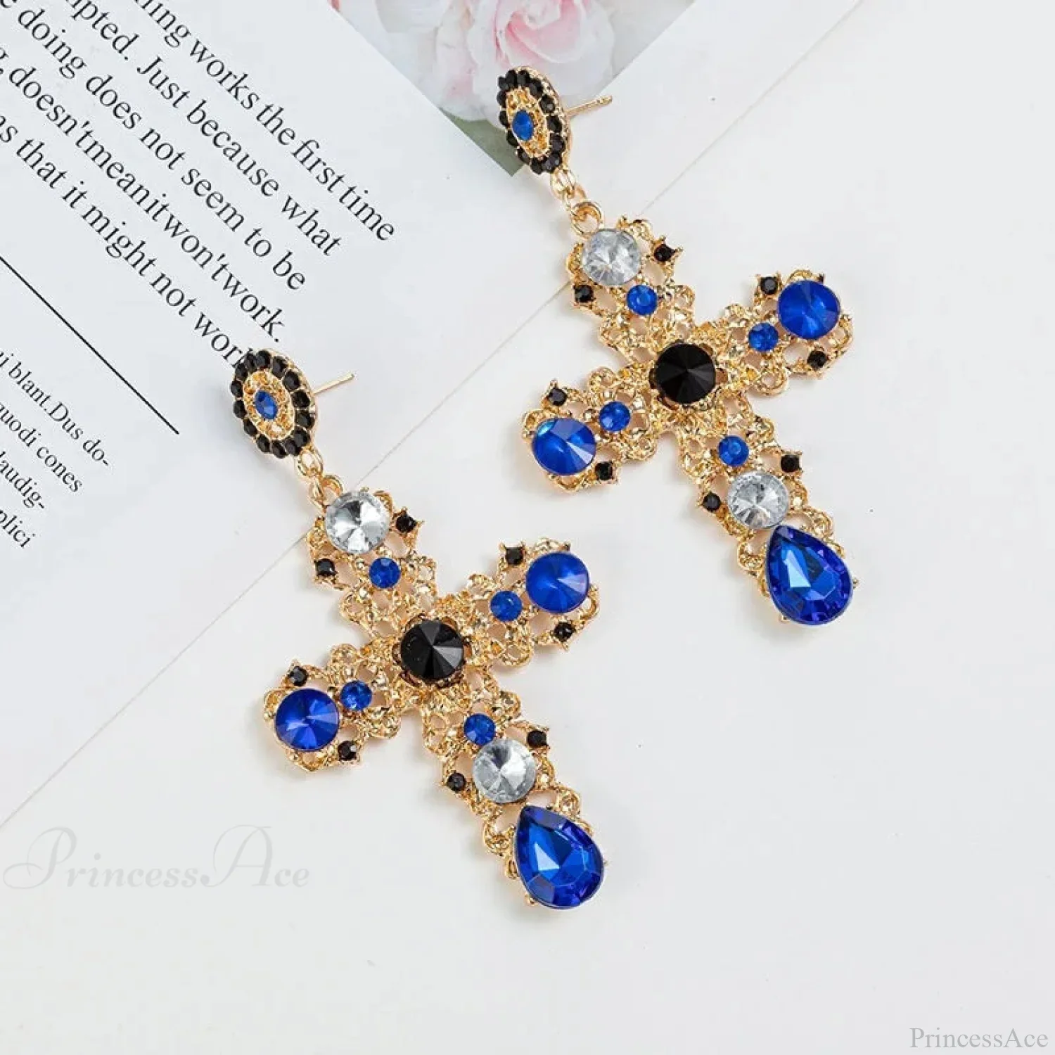 Antique Crystal Cross Baroque Dangle Earring - Image 6
