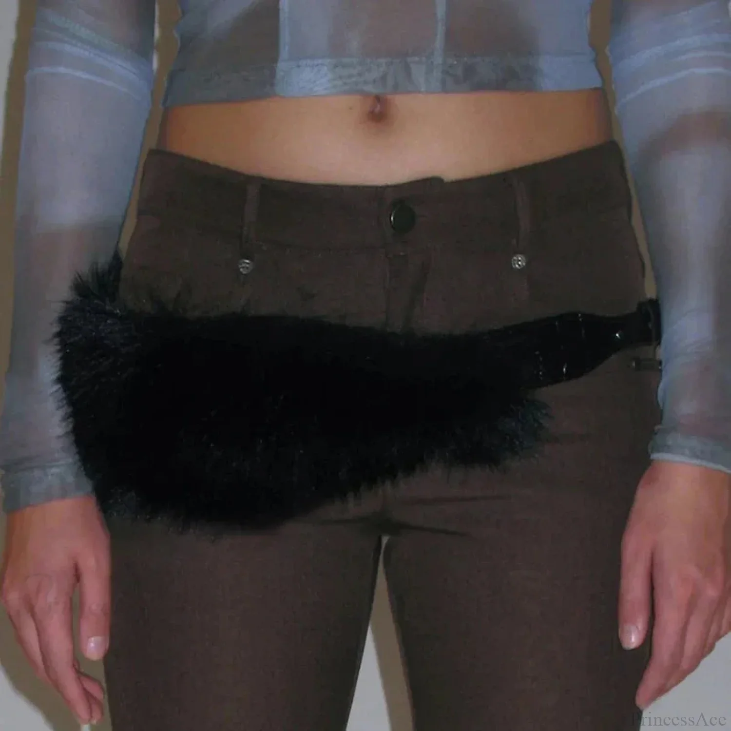 Antique Gothic Hairy Polyurethane Leather Year 2000 Punk Waist Belt - Image 3