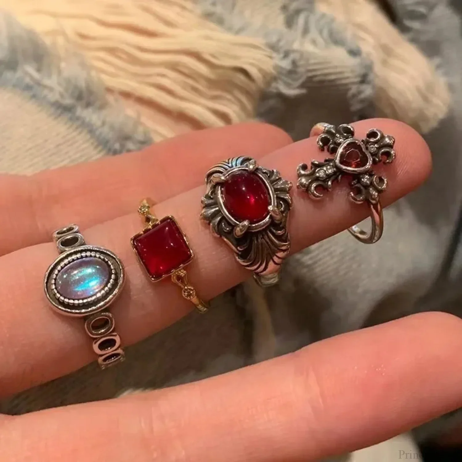 Antique Mysterious Crimson Crystal Cross Band