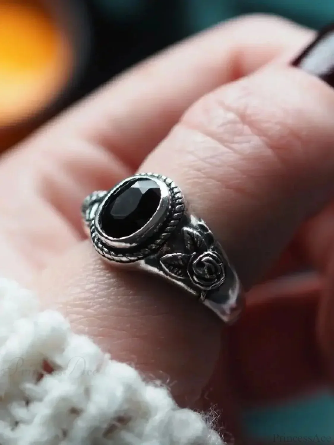 Antique Pink Gothic Ebony Gemstone Ring - Image 2